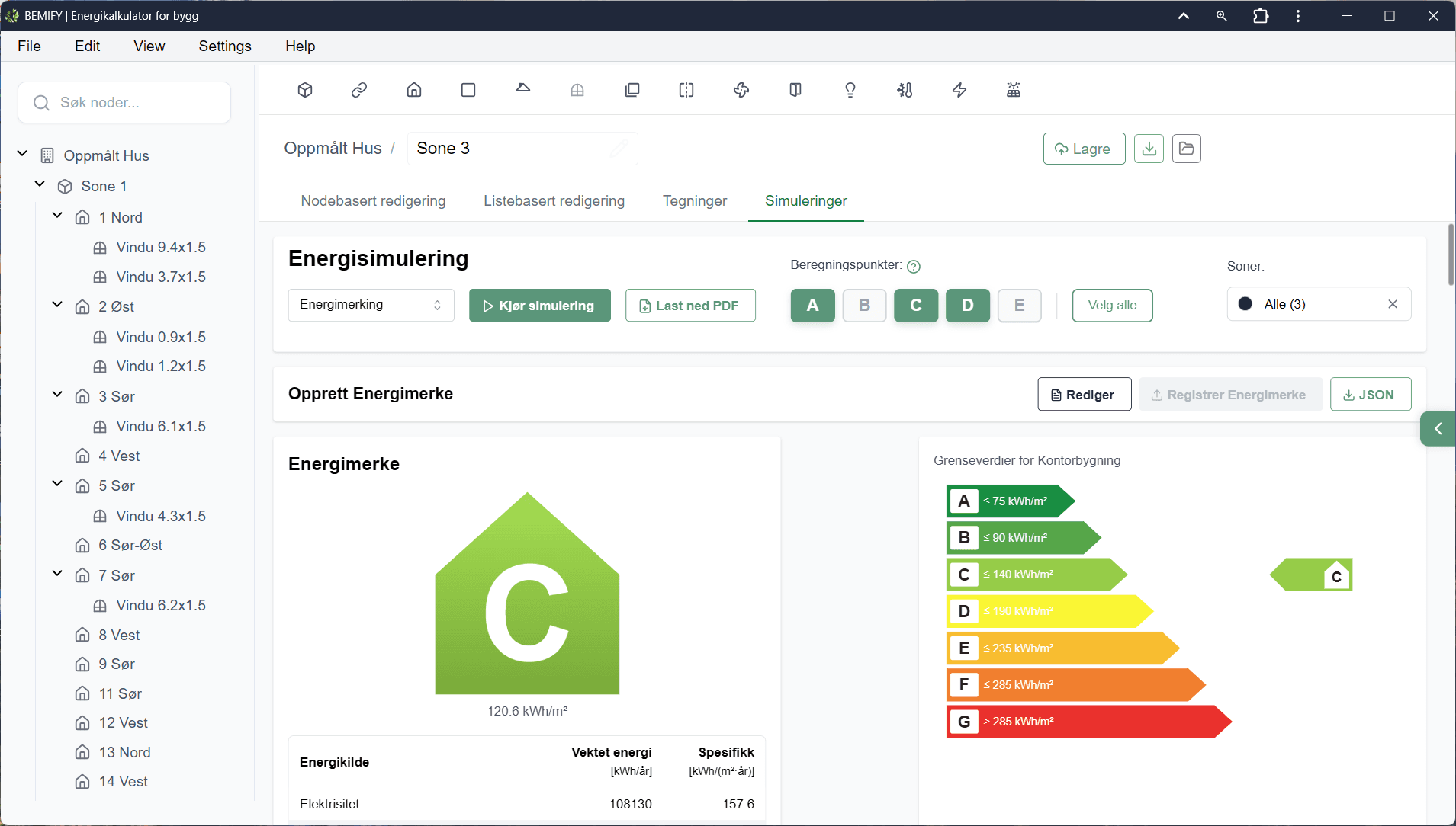 Simuleringsresultat med energimerke