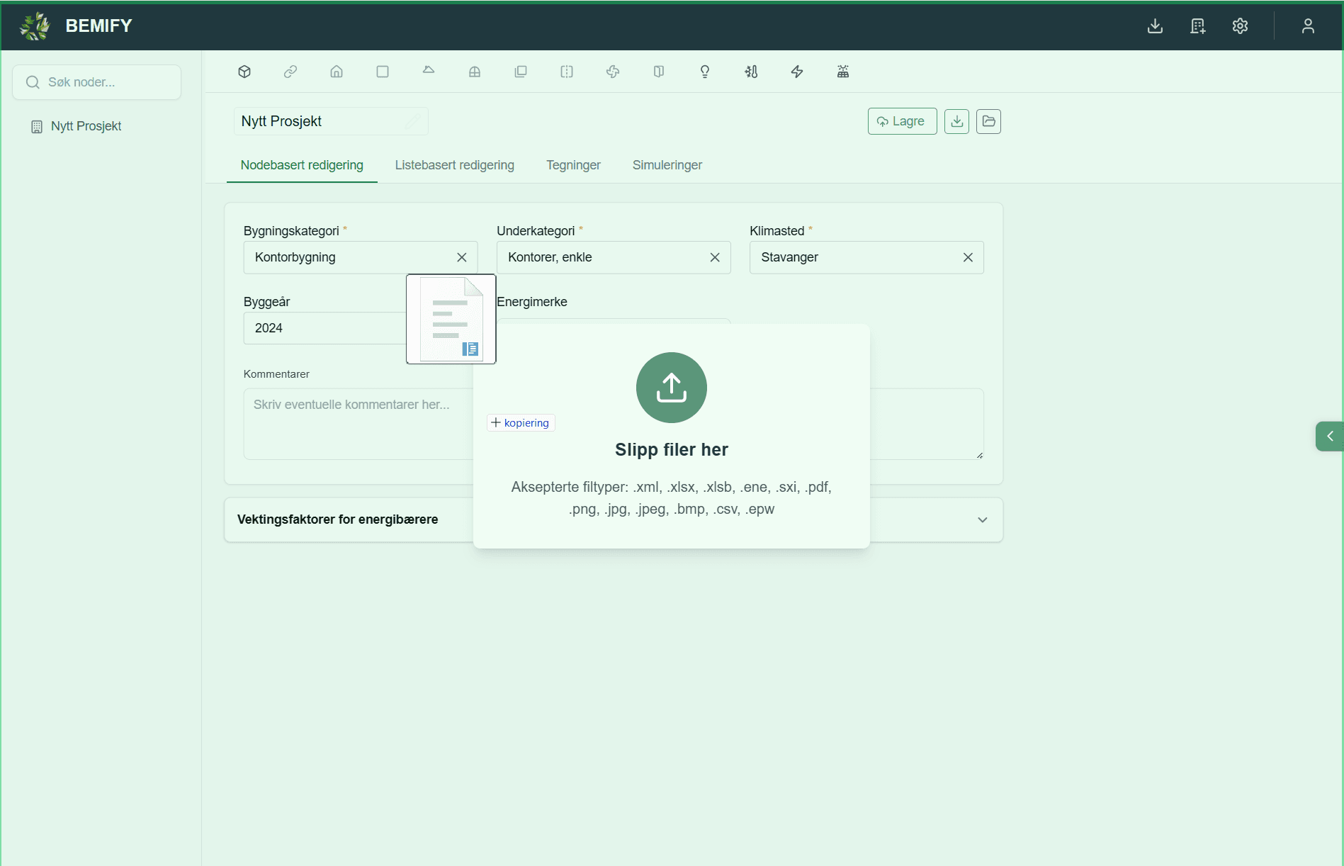 Dra og slipp SXI-fil i BEMIFY